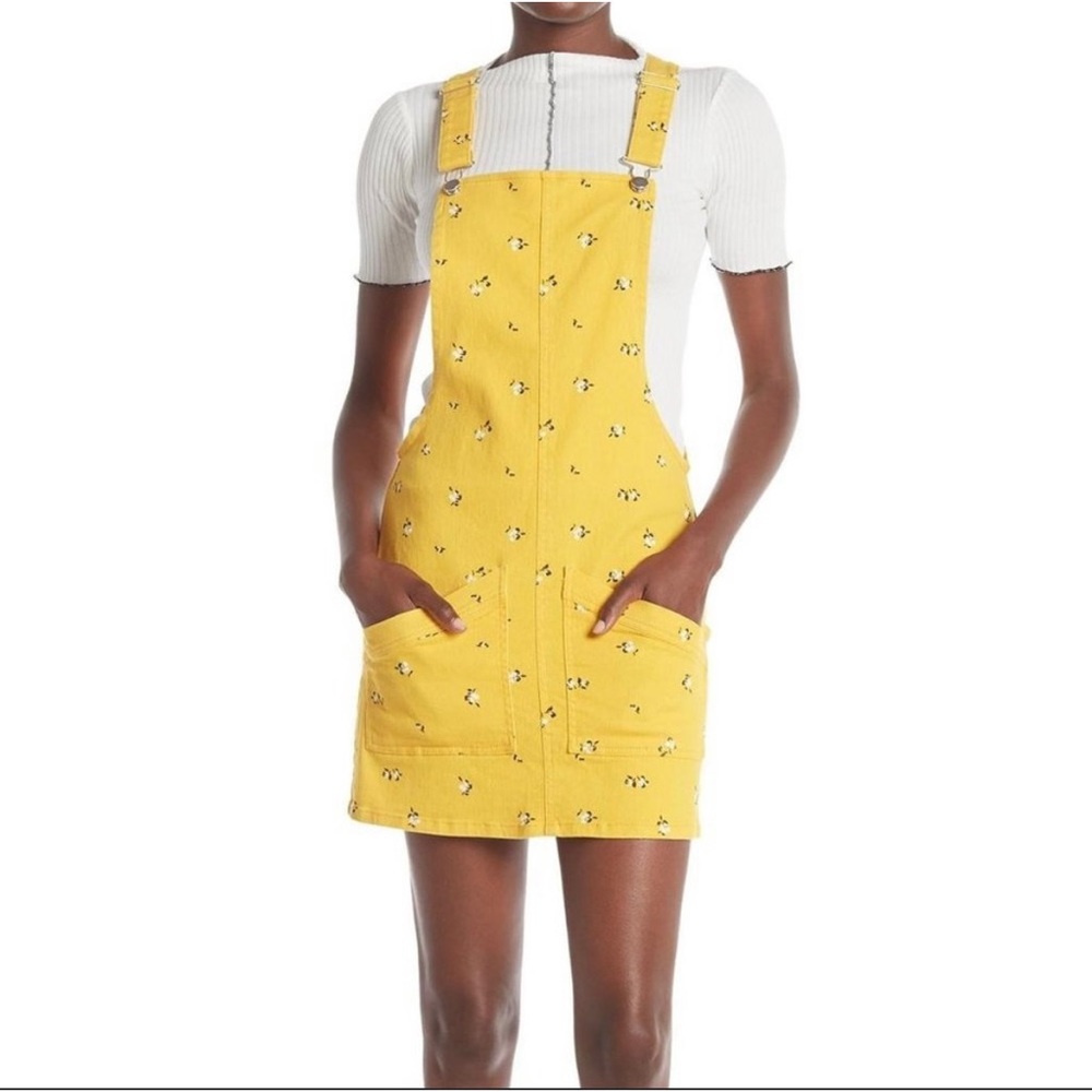 BRAND NEW Love Fire Yellow Floral Overall Dress Size Large